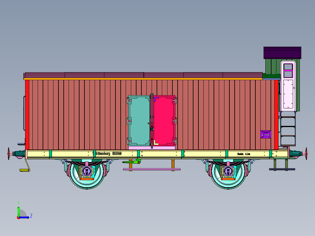 有轨铁路木制运载货车左视图