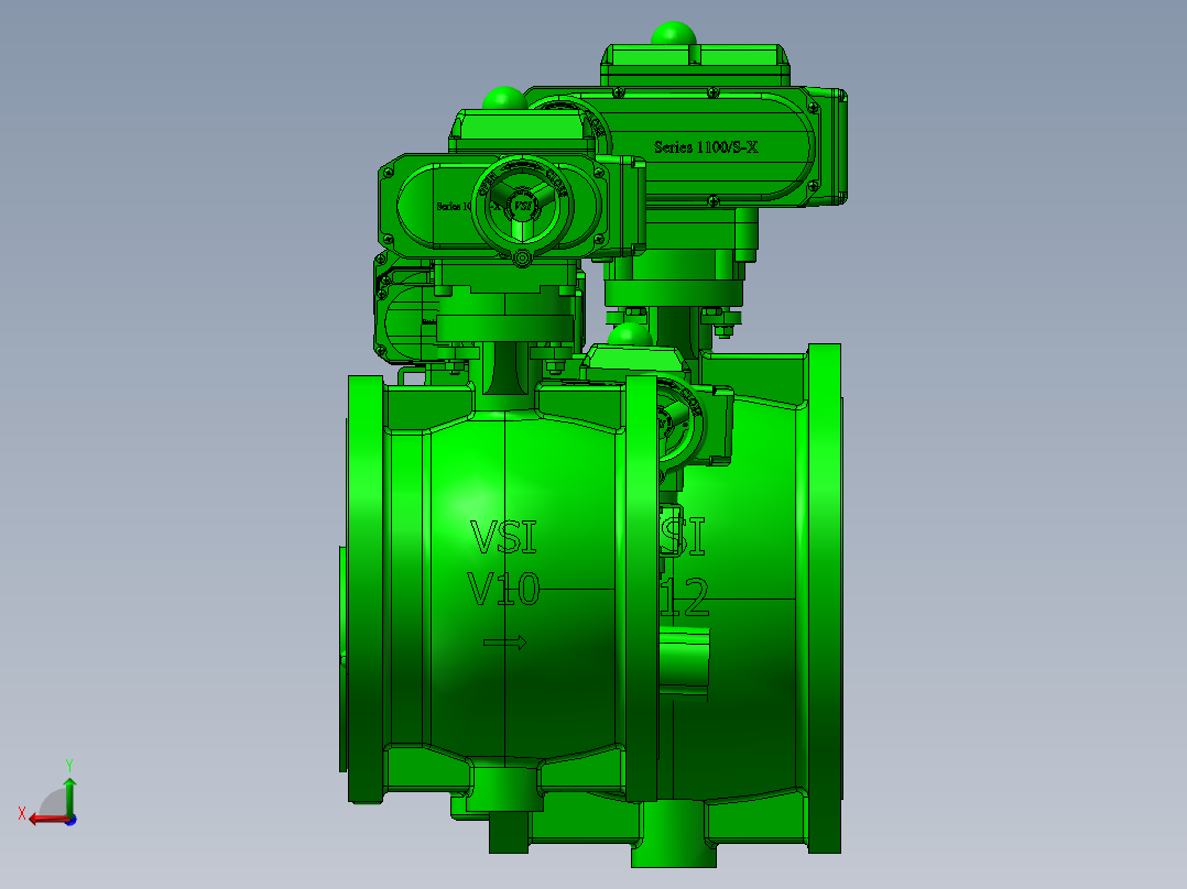 6款4“V系列球阀-X执行器模型后视图