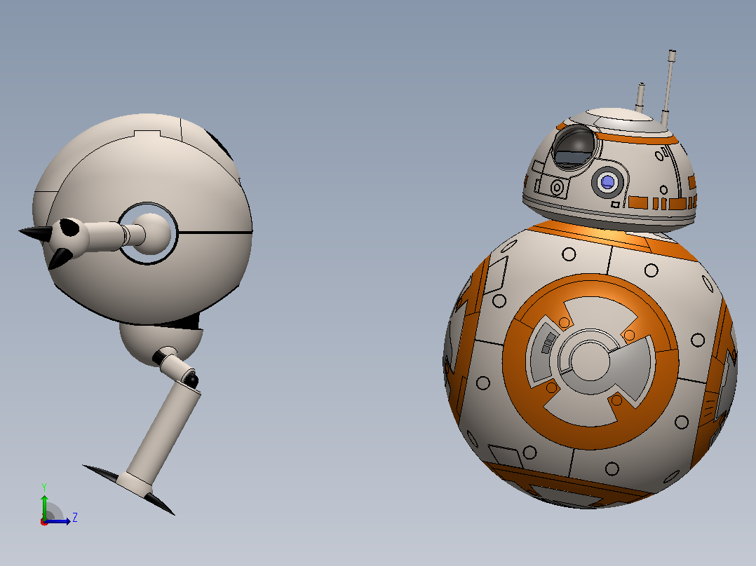 BB-8和Gyu机械模型左视图