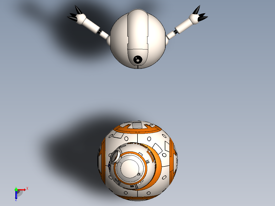 BB-8和Gyu机械模型俯视图