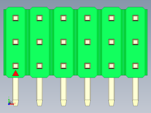 彩色公排针 100mil 2.54mm 系列-DS1022_green_3x06p_100mil_TypeD_rev1.0前视缩略图