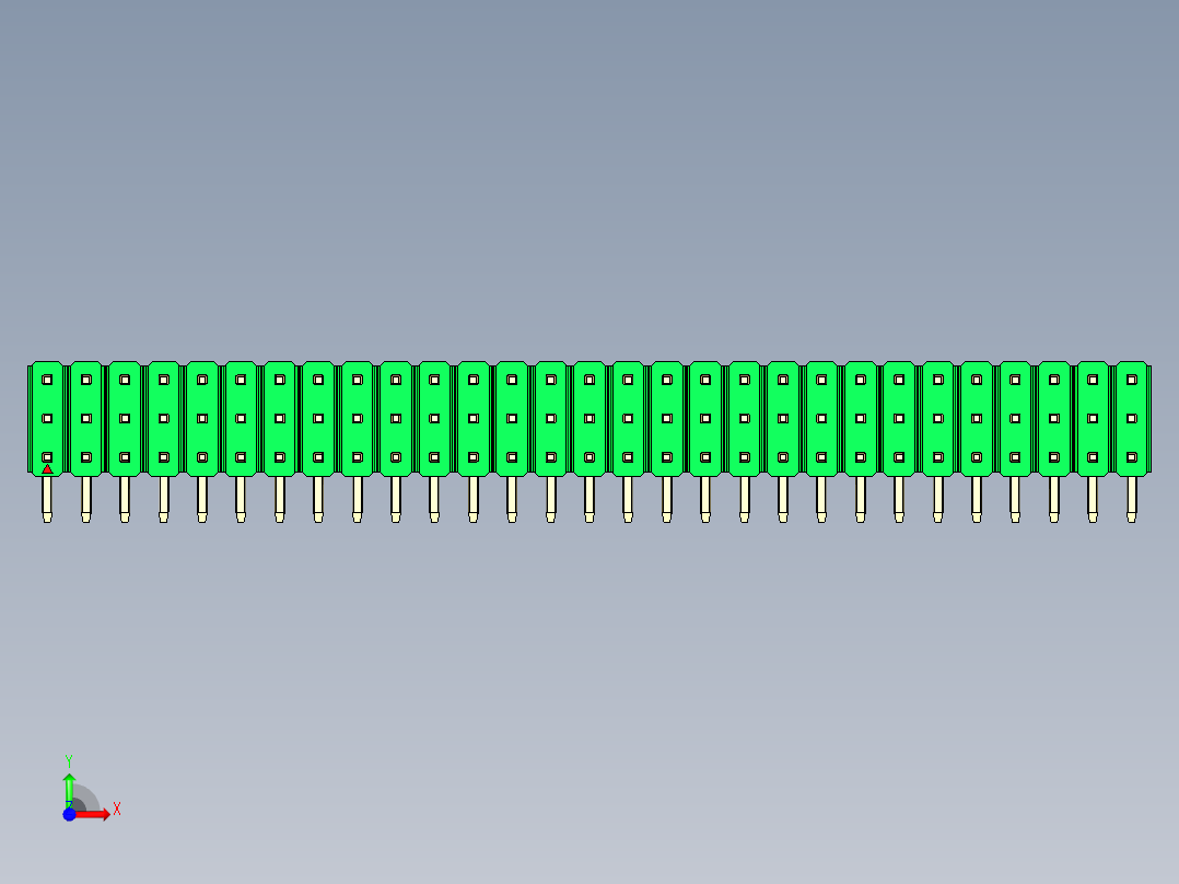 彩色公排针 100mil 2.54mm 系列-DS1022_green_3x29p_100mil_TypeD_rev1.0前视图
