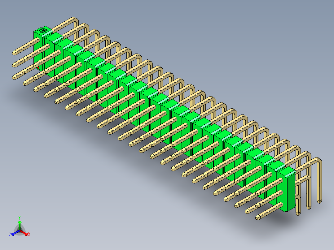 彩色公排针 100mil 2.54mm 系列-DS1022_green_3x24p_100mil_TypeD_rev1.0正等轴测图