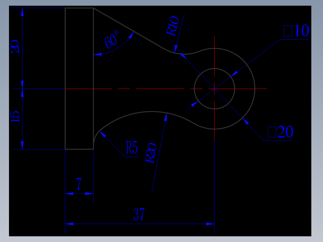 CAD格式机械制图二维100例练习-90 标注曲线性尺寸