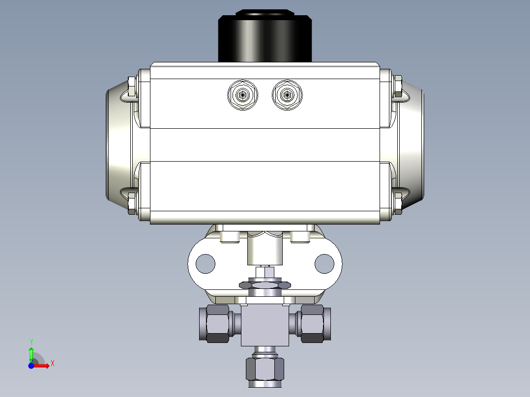 不锈钢单片式40G系列三通球阀，0.35 Cv，6 mm世伟洛克卡套管接头前视图