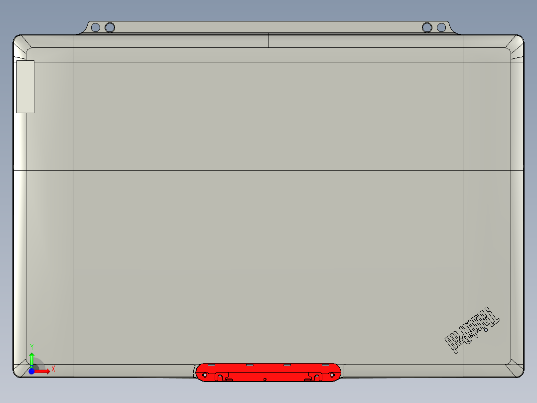 电脑A面金属外壳精铣外侧摄像头槽UG程序模型前视图