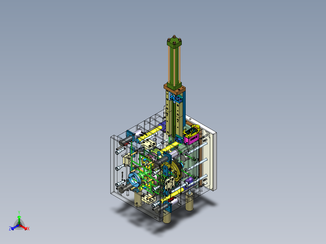 油缸带动齿条脱螺纹模具正等轴测图