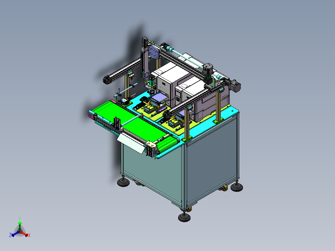 4轴模组打印贴标机sw18可编辑正等轴测图