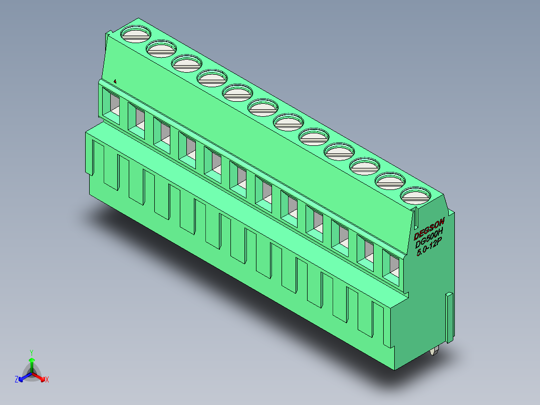 DEGSON DG500 系列 5.05.087.62mm 接线端子-DG500H-5.0-12P-14-00AH正等轴测图
