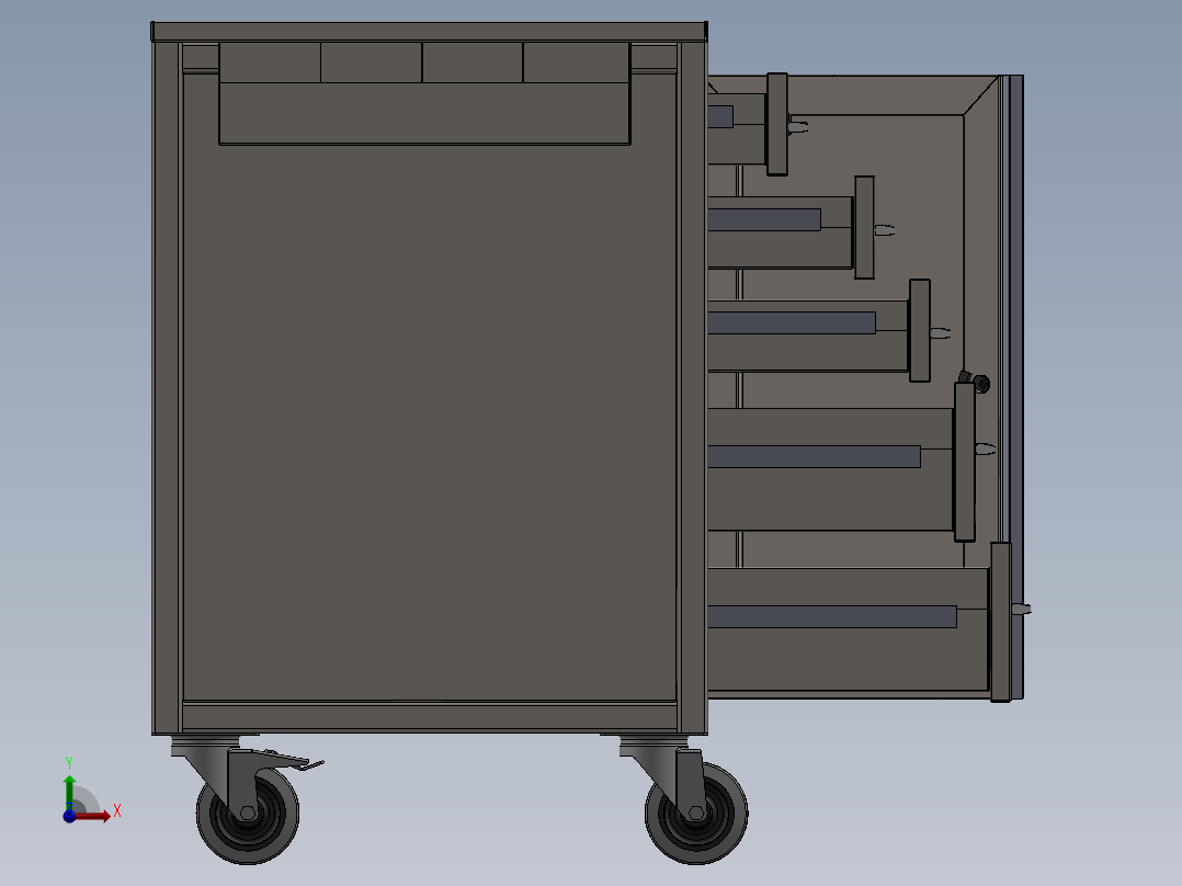 货架、五抽屉工具柜前视图