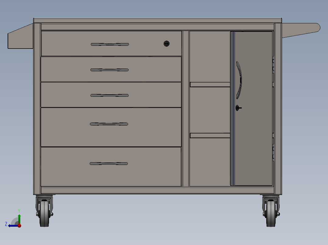 货架、五抽屉工具柜右视图