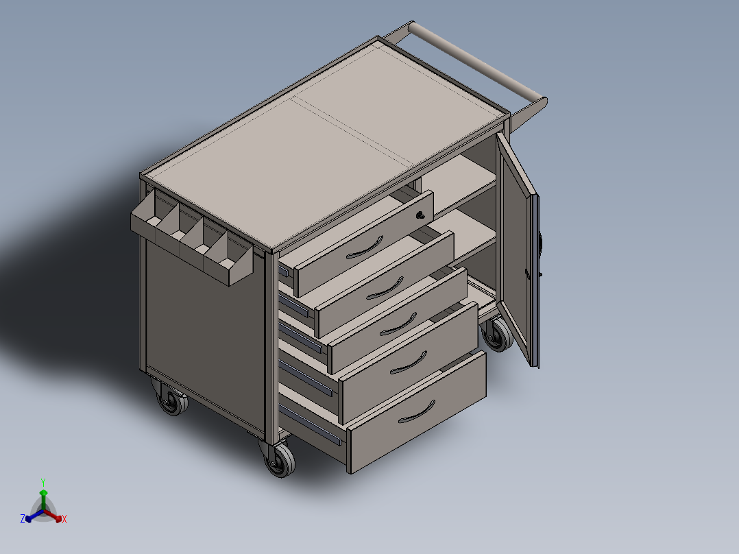 货架、五抽屉工具柜正等轴测图