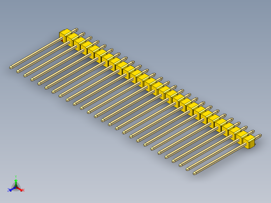 彩色公头100mil（2.54mm）系列-DS1021_yellow_1x27p_100mil_Type19_rev1.0正等轴测图