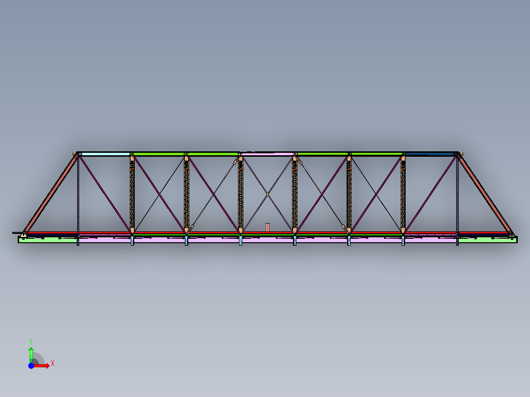 铁路斜拉式预应力钢桁梁桥前视图