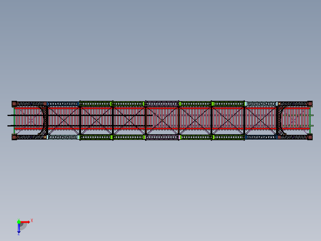 铁路斜拉式预应力钢桁梁桥俯视图