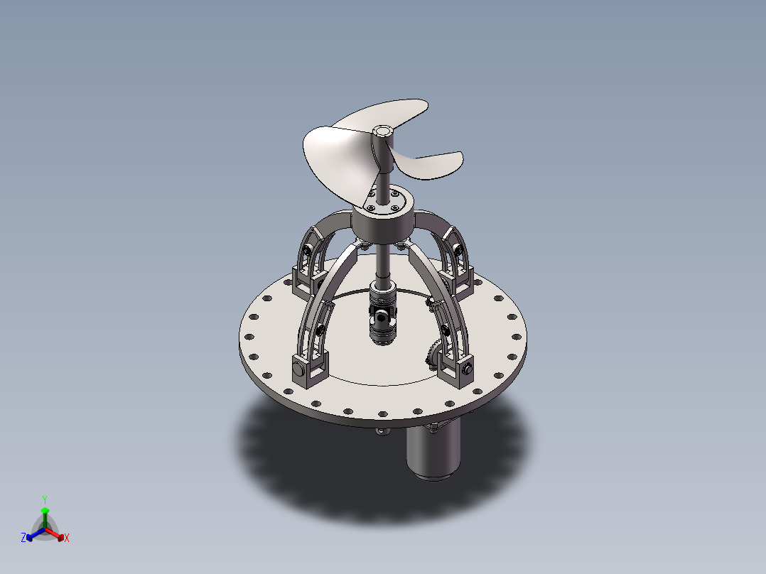 螺旋桨并联矢量转向机构设计正等轴测图