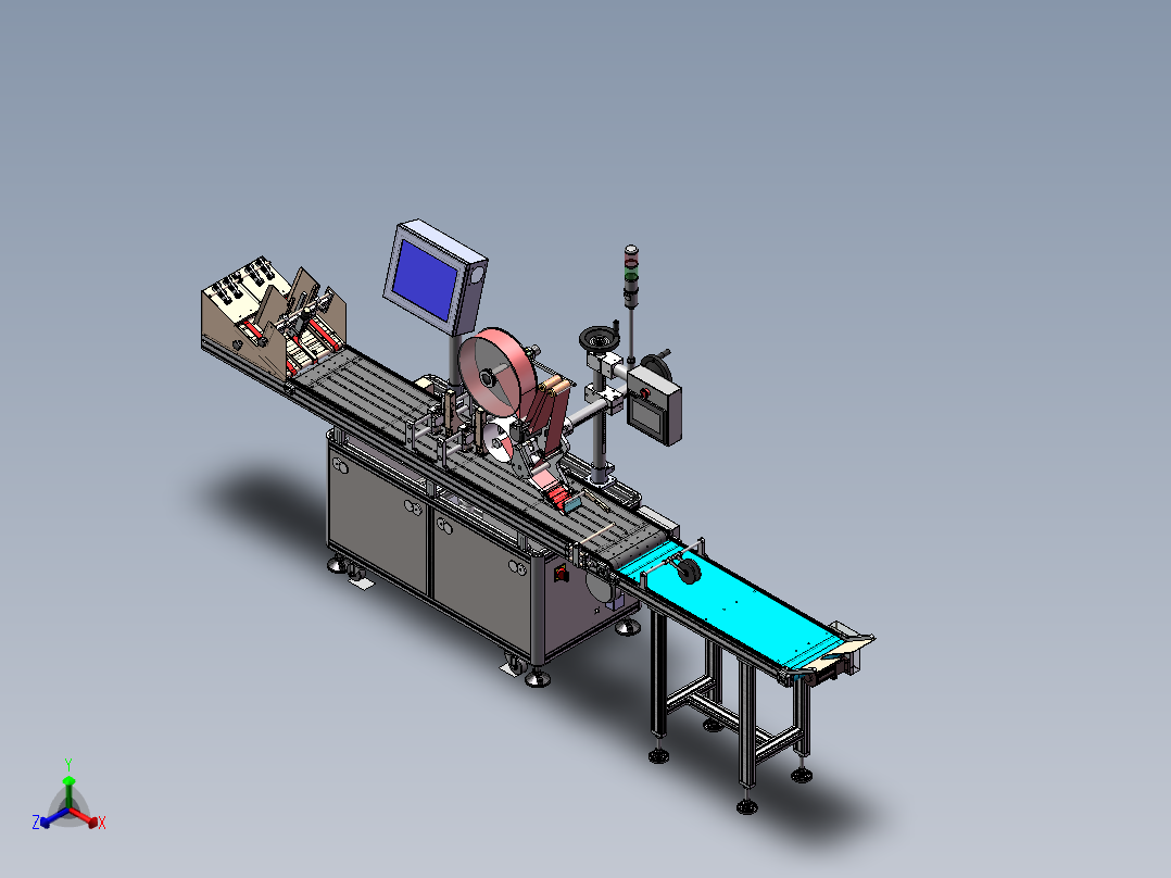 流水线式贴标设备（sw18可编辑+工程图）正等轴测图