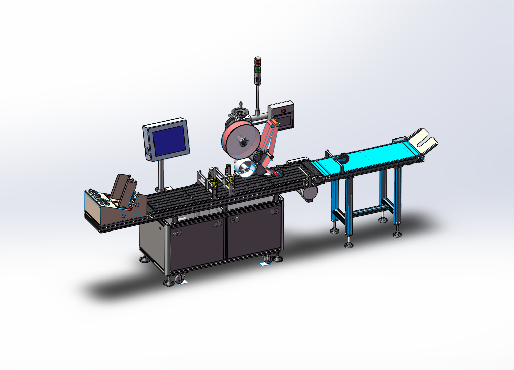 流水线式贴标设备（sw18可编辑+工程图）