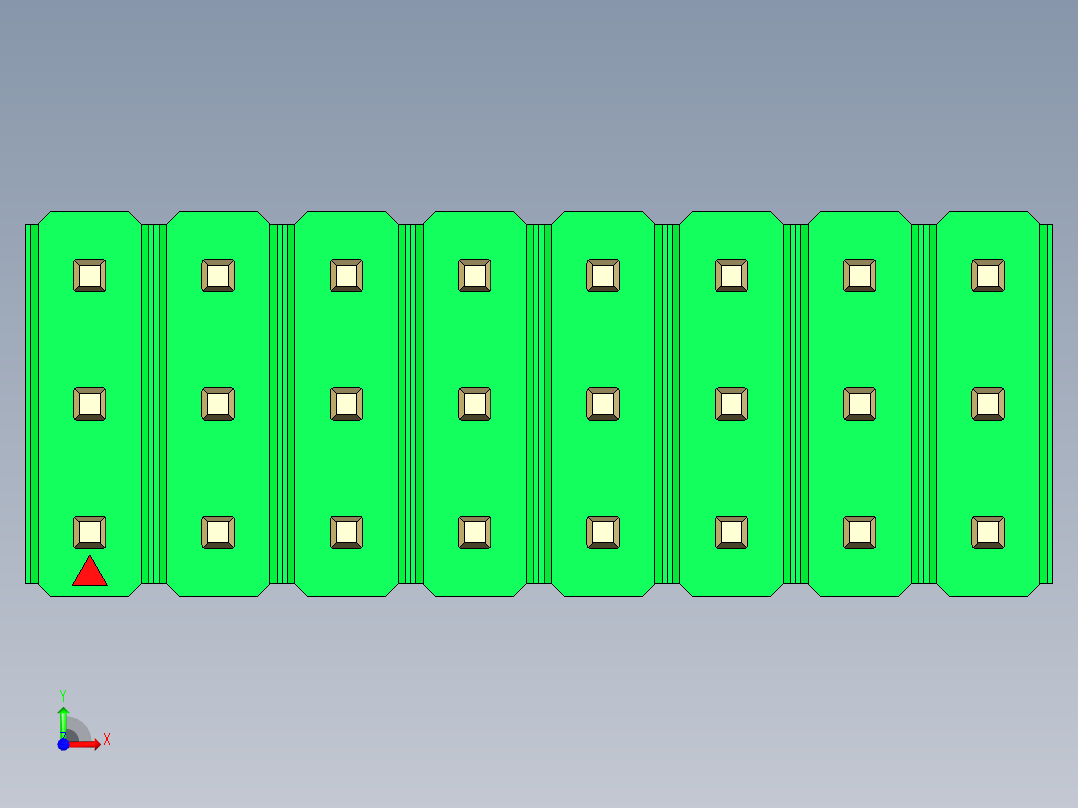 彩色公头100mil（2.54mm）系列-DS1021_green_3x08p_100mil_Type43_rev1.0前视图