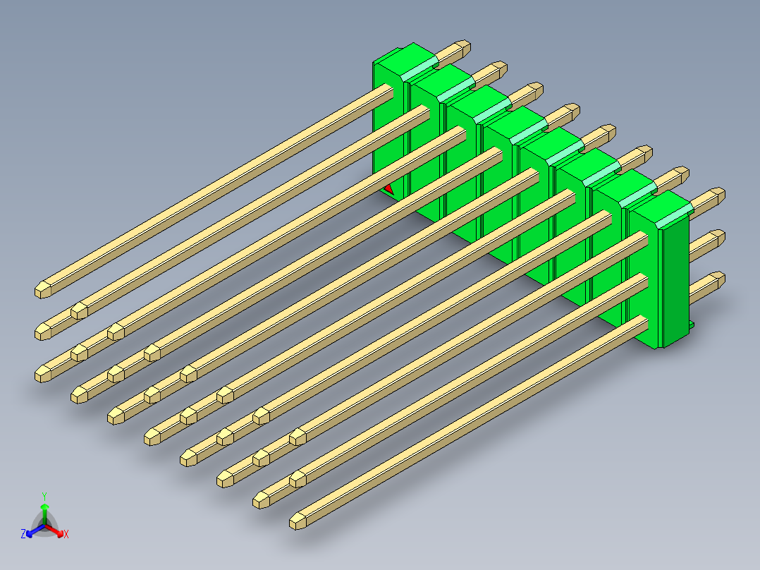 彩色公头100mil（2.54mm）系列-DS1021_green_3x08p_100mil_Type43_rev1.0正等轴测图