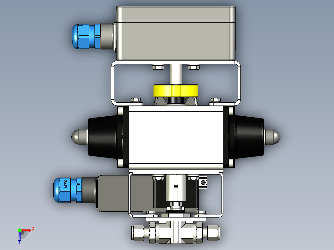 带气动执行器和3-2通阀的2通球阀俯视图