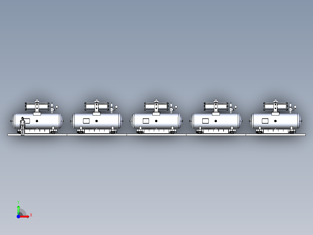 大型气罐的轨道运输机构前视图