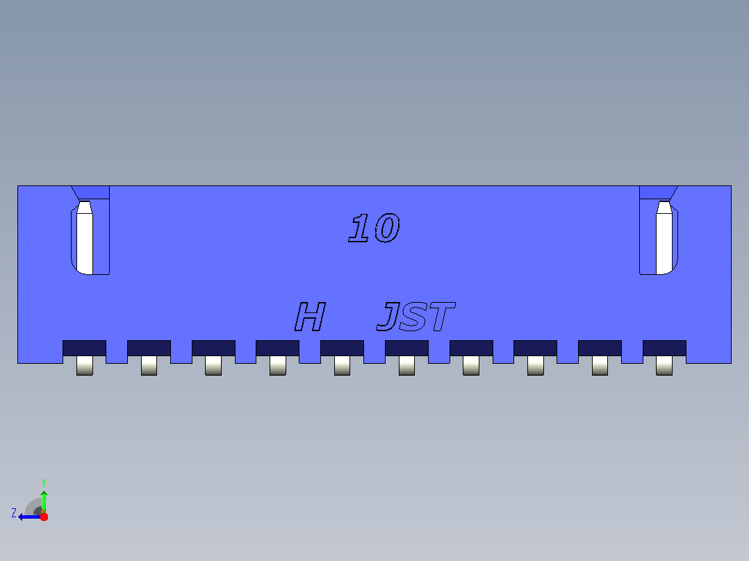 蓝色JST XH 10针连接器P 2 54mm成角度右视图