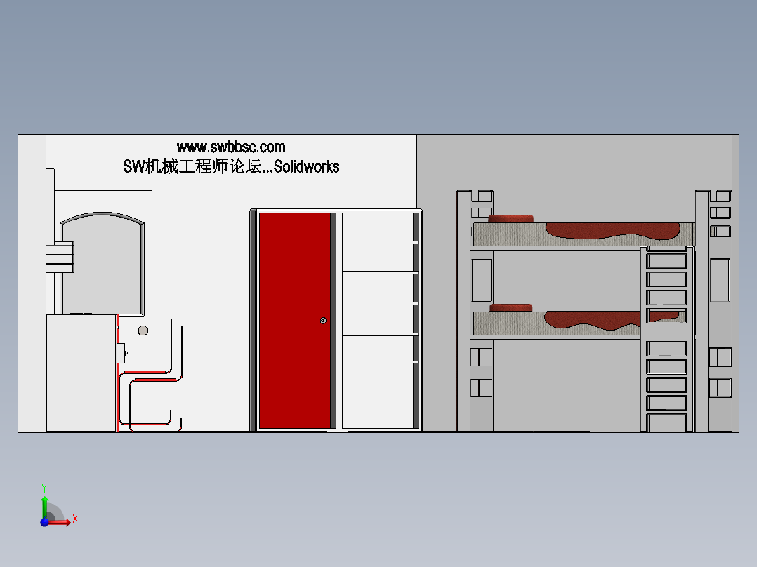 儿童房书房学生房作业桌书柜上下床SW2018前视图