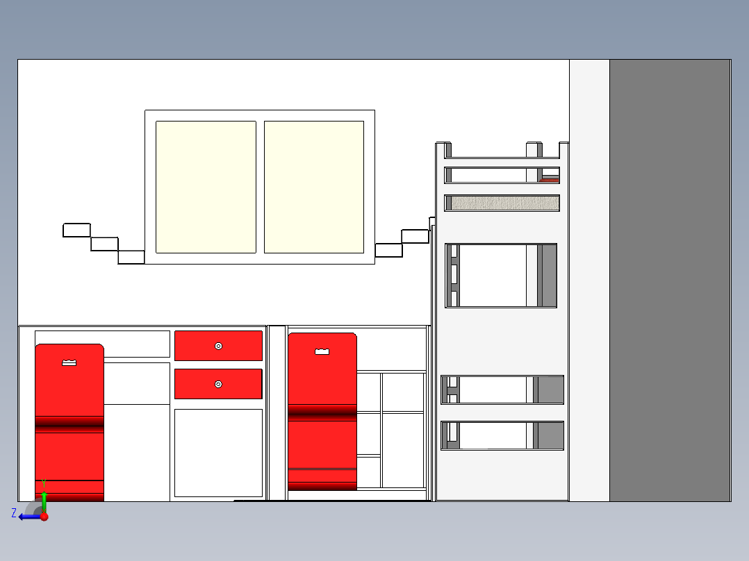 儿童房书房学生房作业桌书柜上下床SW2018右视图