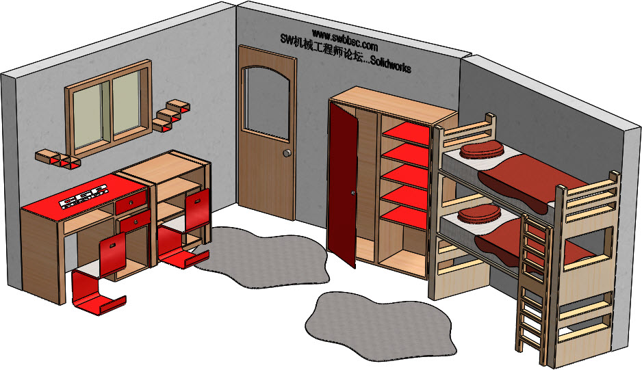 儿童房书房学生房作业桌书柜上下床SW2018