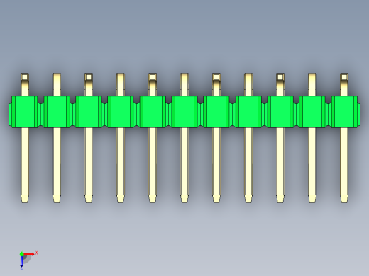彩色公排针 100mil 2.54mm 系列-DS1022_green_11p_100mil_Type_SMT_R1_rev1.0俯视缩略图