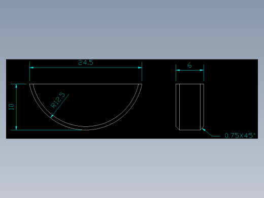 CAD格式机械制图二维100例练习-16 半圆键二视图