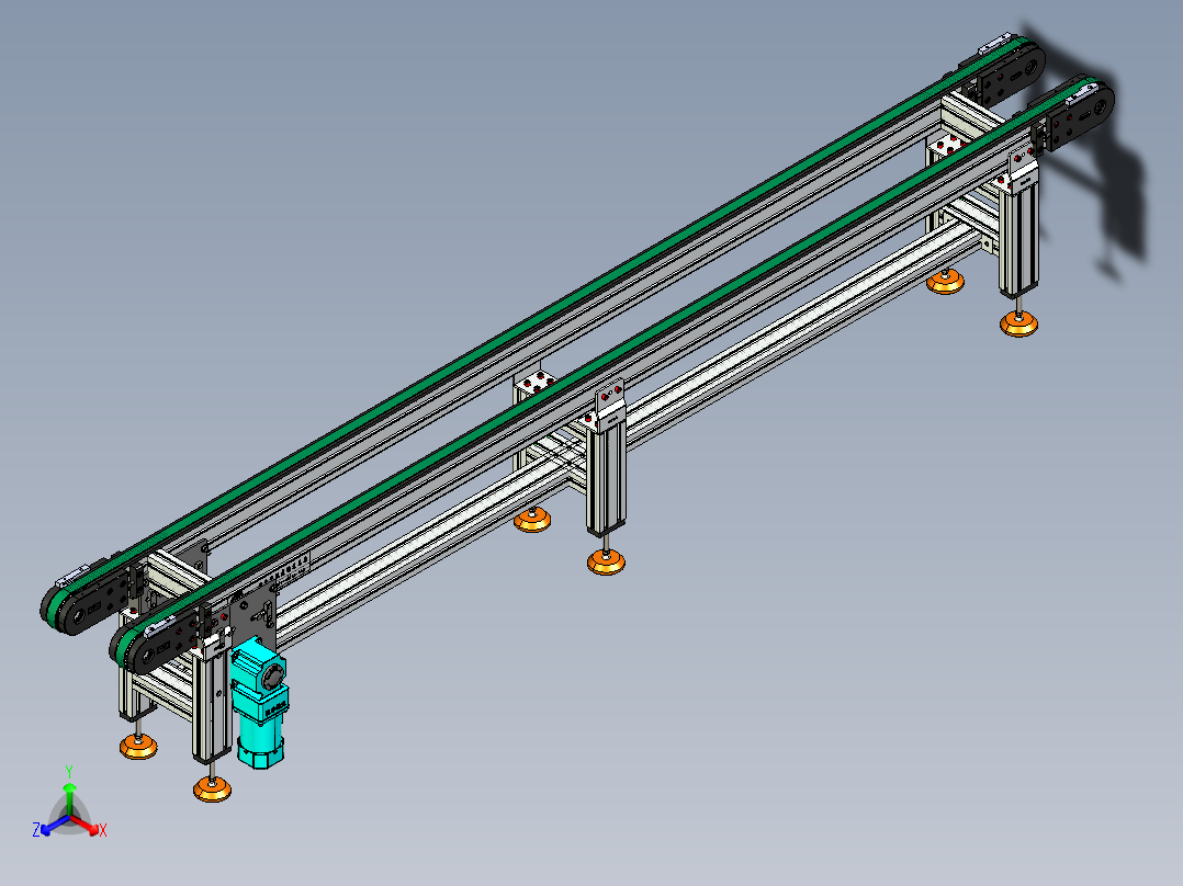 LE-XC4080-重载托盘输送线中间驱动正等轴测图
