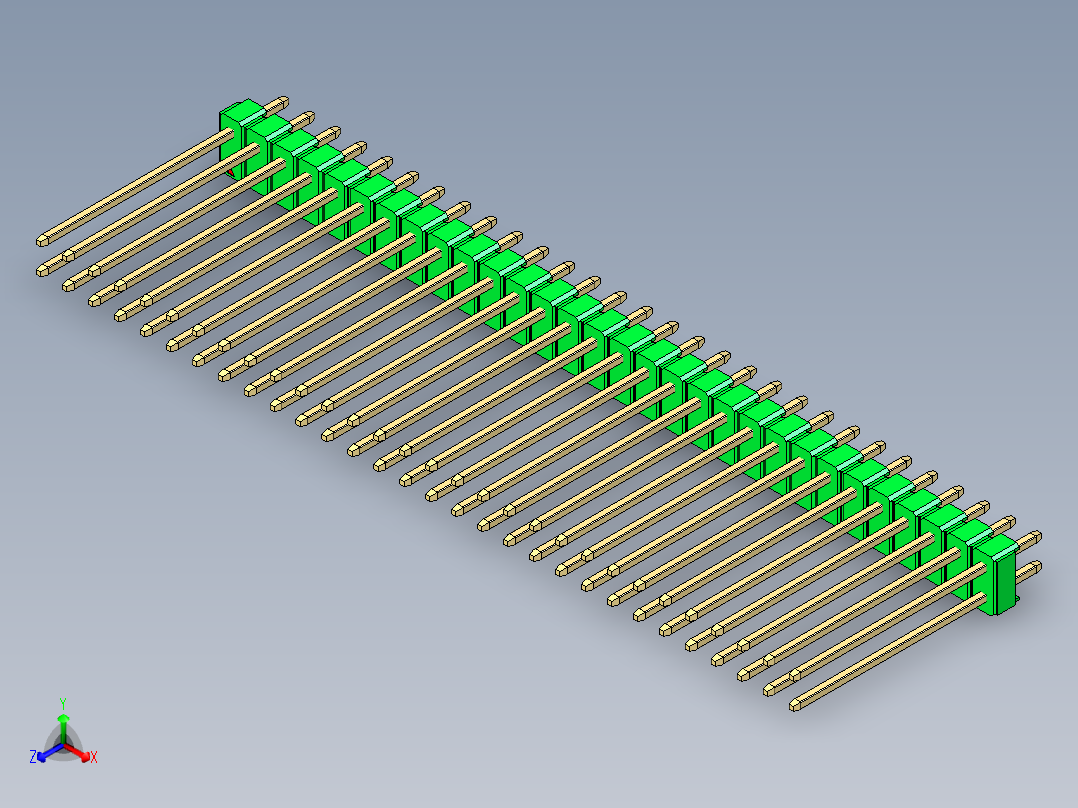 彩色公头100mil（2.54mm）系列-DS1021_green_2x30p_100mil_Type19_rev1.0正等轴测图