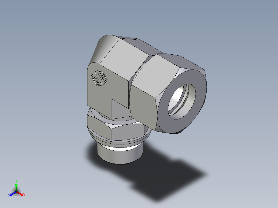 卡套式工业通用硬管接头EO_Adjustable_Locknut_elbow_WEE18LRCF正等轴测图