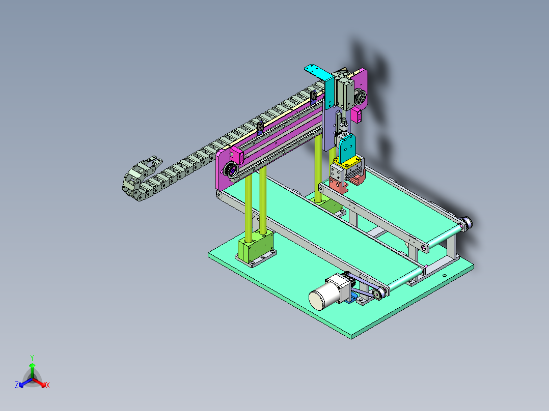 小型输送线与抓取机械配合使用设计正等轴测图