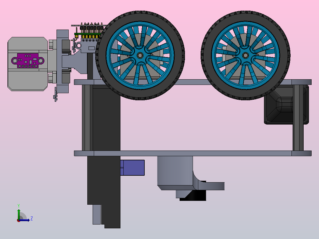 带夹爪的四轮驱动编程小车左视图