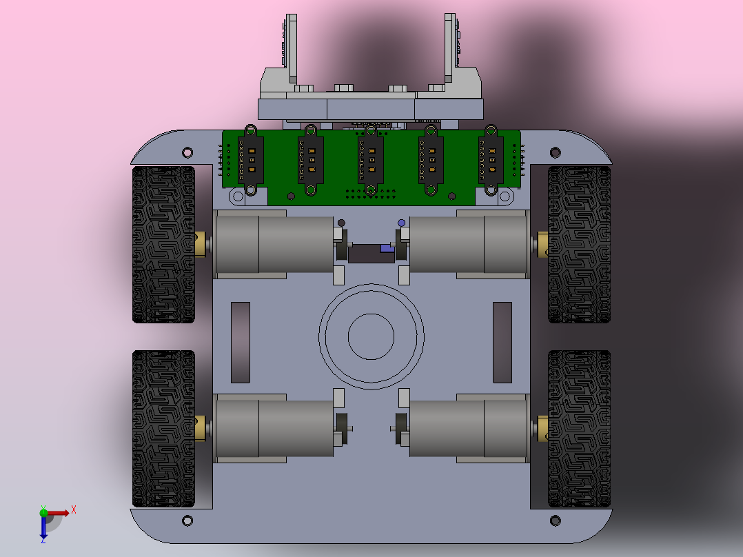 带夹爪的四轮驱动编程小车俯视图