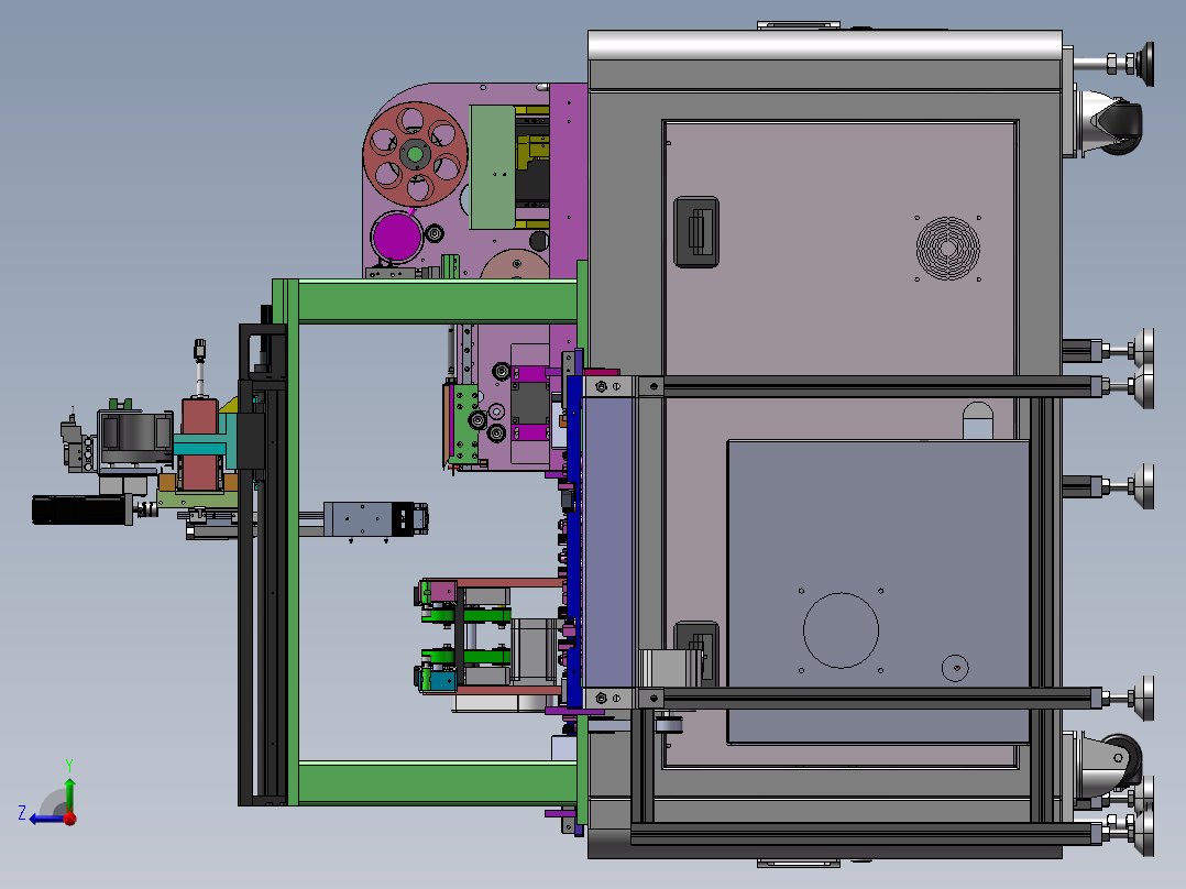 贴标设备，采用双上料模组，双视觉定位模组右视图
