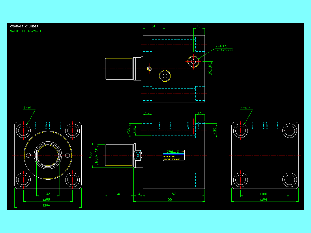 薄型气缸转角下压缸2D-HCF63x20-B