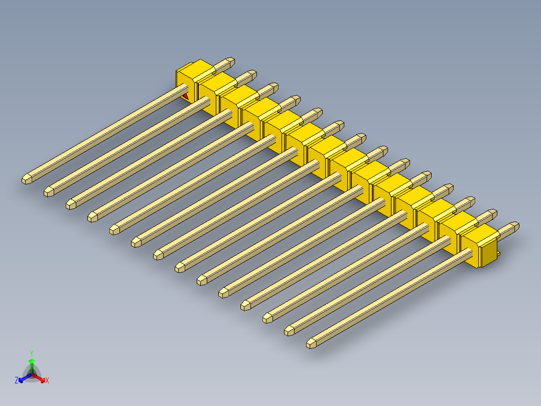 彩色公头100mil（2.54mm）系列-DS1021_yellow_1x14p_100mil_Type19_rev1.0正等轴测图