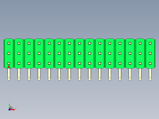 彩色公排针 100mil 2.54mm 系列-DS1022_green_3x15p_100mil_TypeD_rev1.0前视缩略图