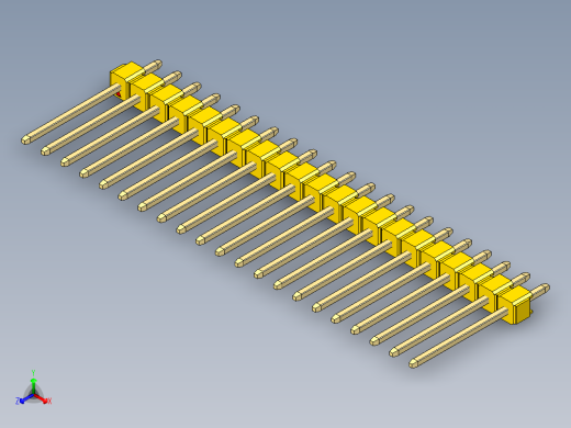 彩色公头100mil（2.54mm）系列-DS1021_yellow_1x21p_100mil_Type5_rev1.0正等轴测缩略图
