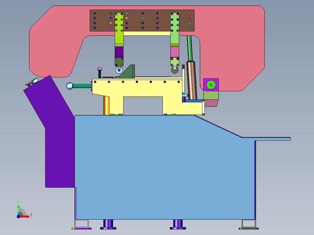 龙门卧式木工带锯机结构设计前视图