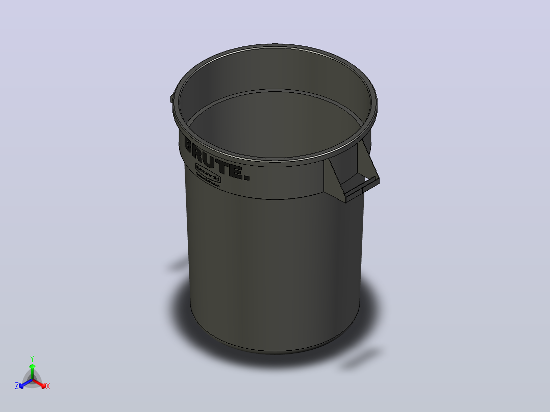 垃圾箱 垃圾处理设备rubbermaid-brute-trash-can-1834-模型格式为 stp x_t sw主视图