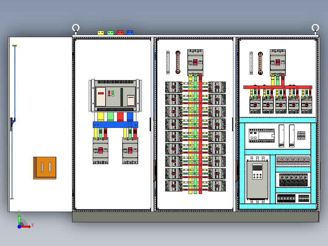 三柜组装万能断路器630A竖装plc软启动控制柜 55366前视图