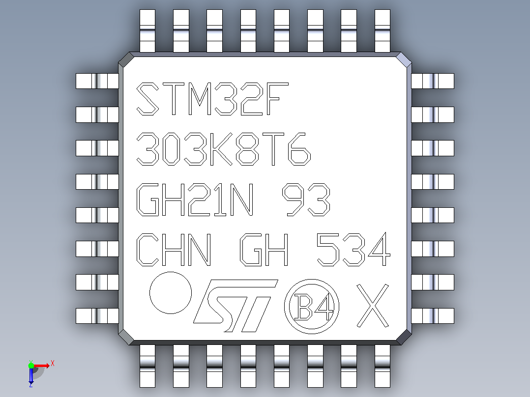 STM32 LQFP32封装微控制器俯视图