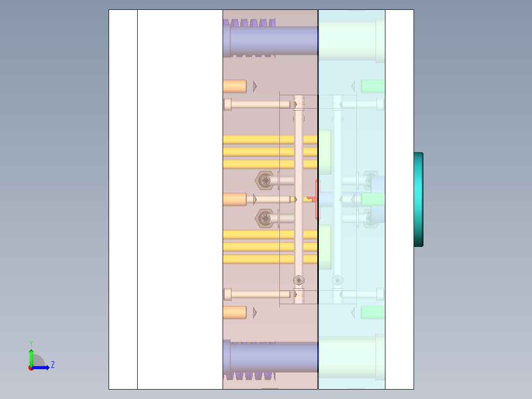 矿泉水瓶盖注塑强制脱模模具设计【一模两腔-三维图】110左视图