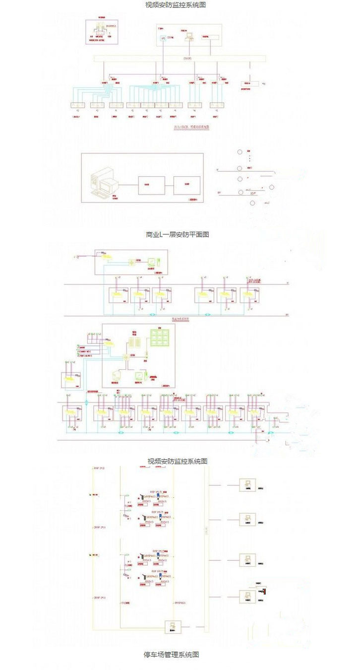 安防监控弱电系统设计CAD图纸建筑施工布控机房电气接线素材