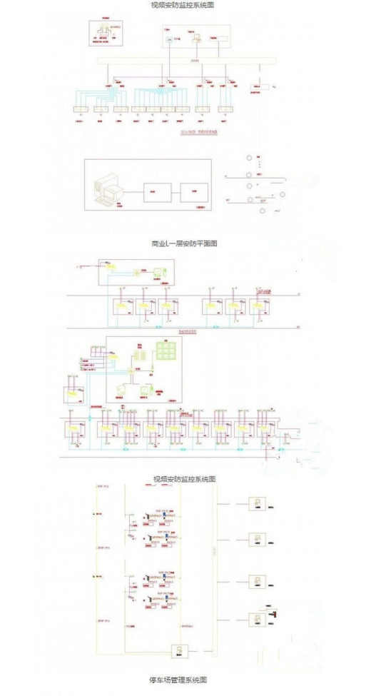 安防监控弱电系统设计CAD图纸建筑施工布控机房电气接线素材缩略图